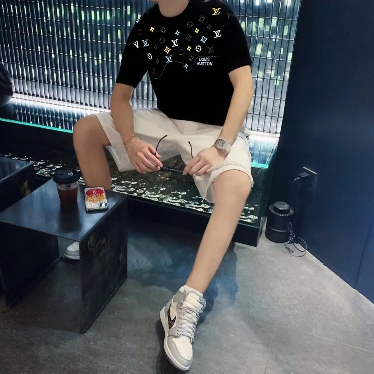 Louis Vuitton/Louis Vuitton 26ss wave pattern color block presbyopic embroidered short sleeves